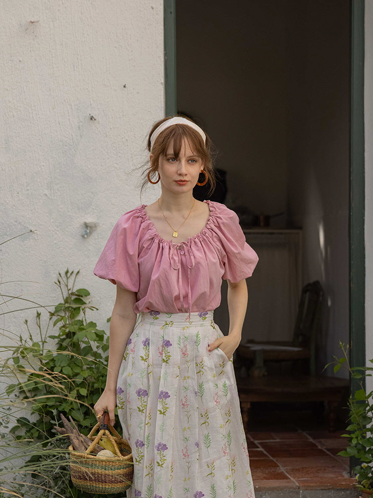 Olivia's Pink Puff-Sleeve Summer Blouse