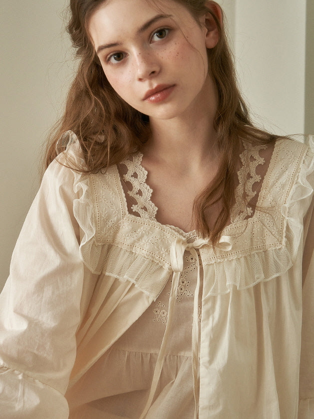Lace Collar Cotton Lounge Gown