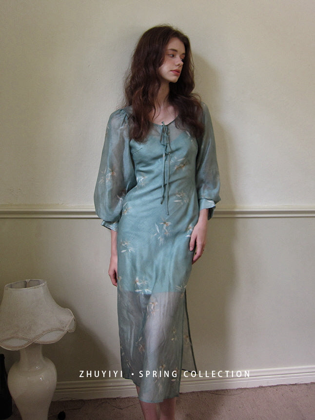 Ethereal Spring Meadow Sheer Sleeve Dress