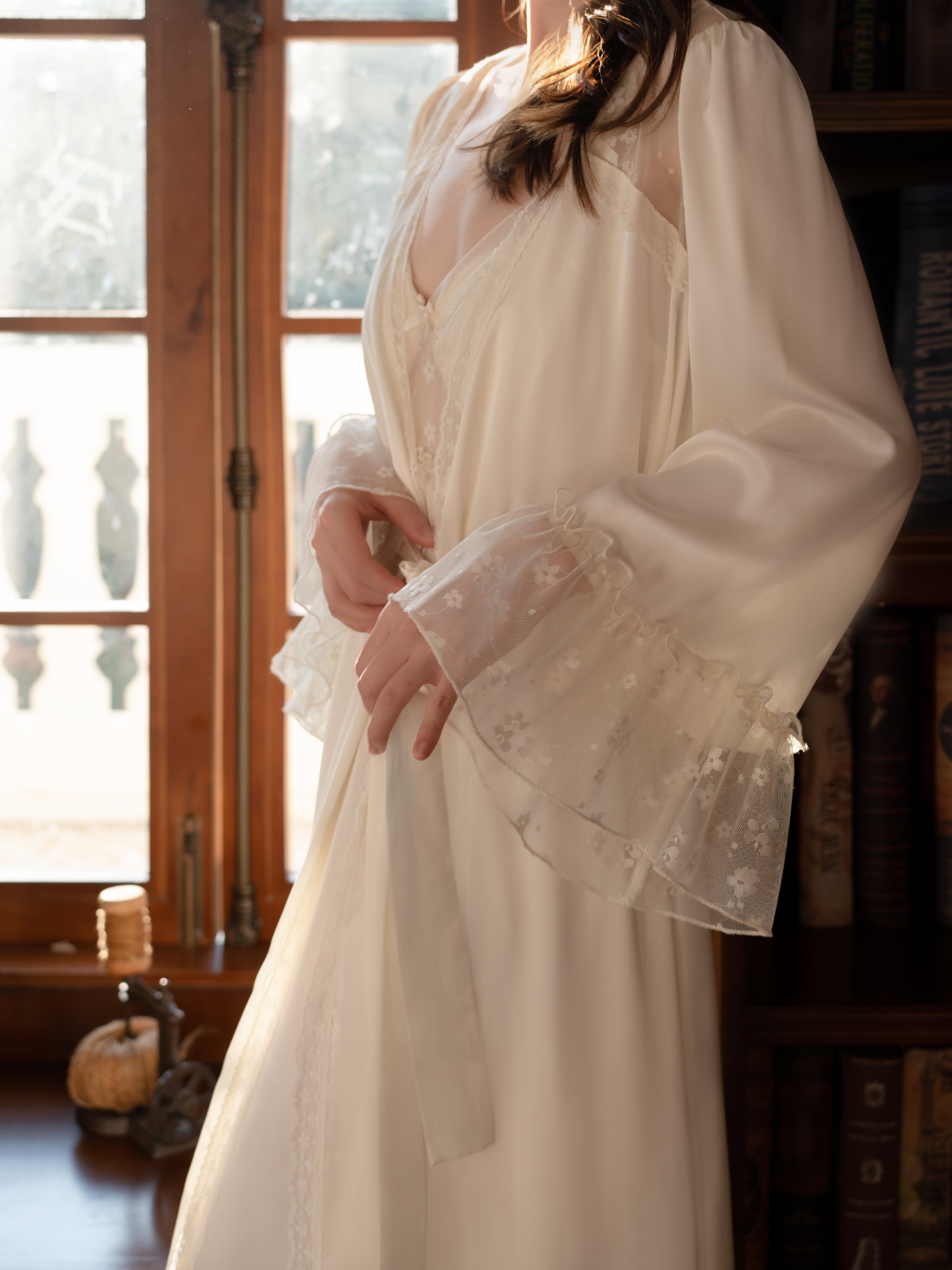 Ivory Whisper Lace Nightgown Set