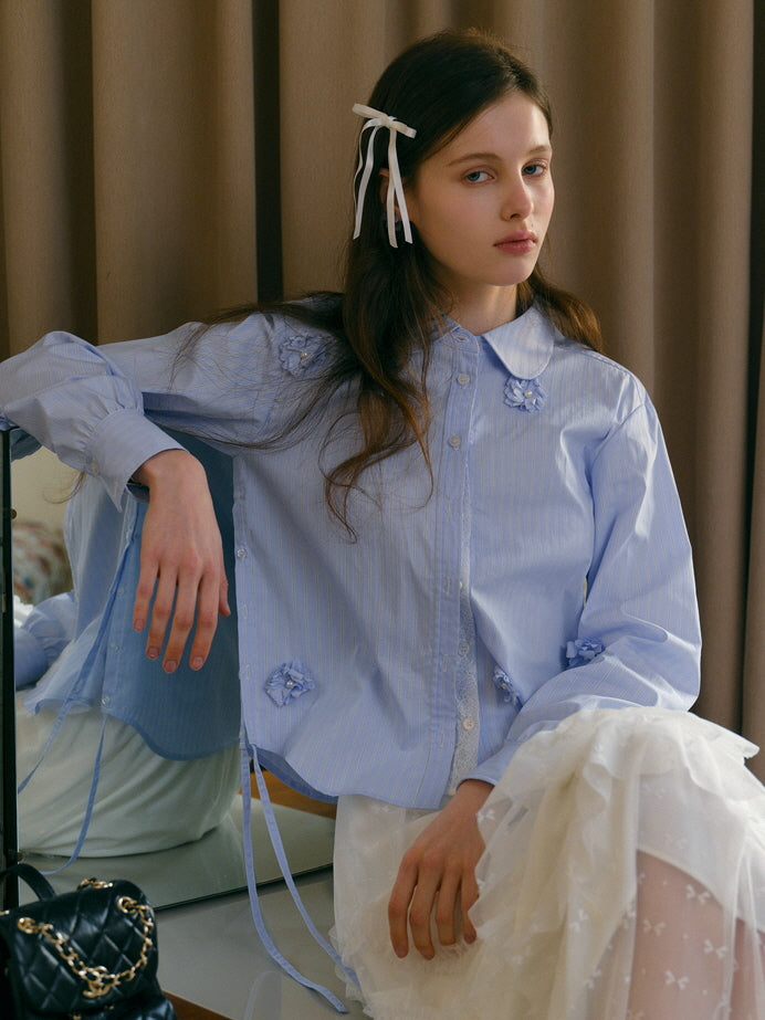 Powder Blue Floral Embellished Blouse