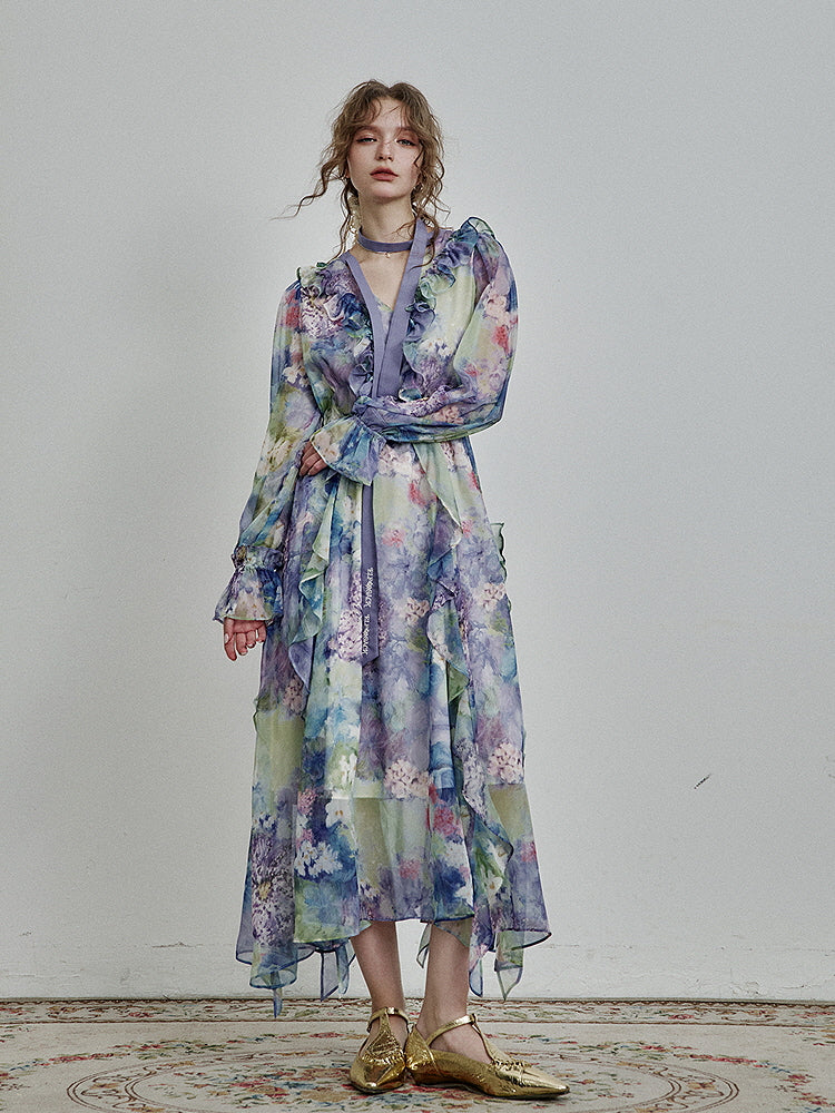 Ethereal Watercolor Ruffle Dress