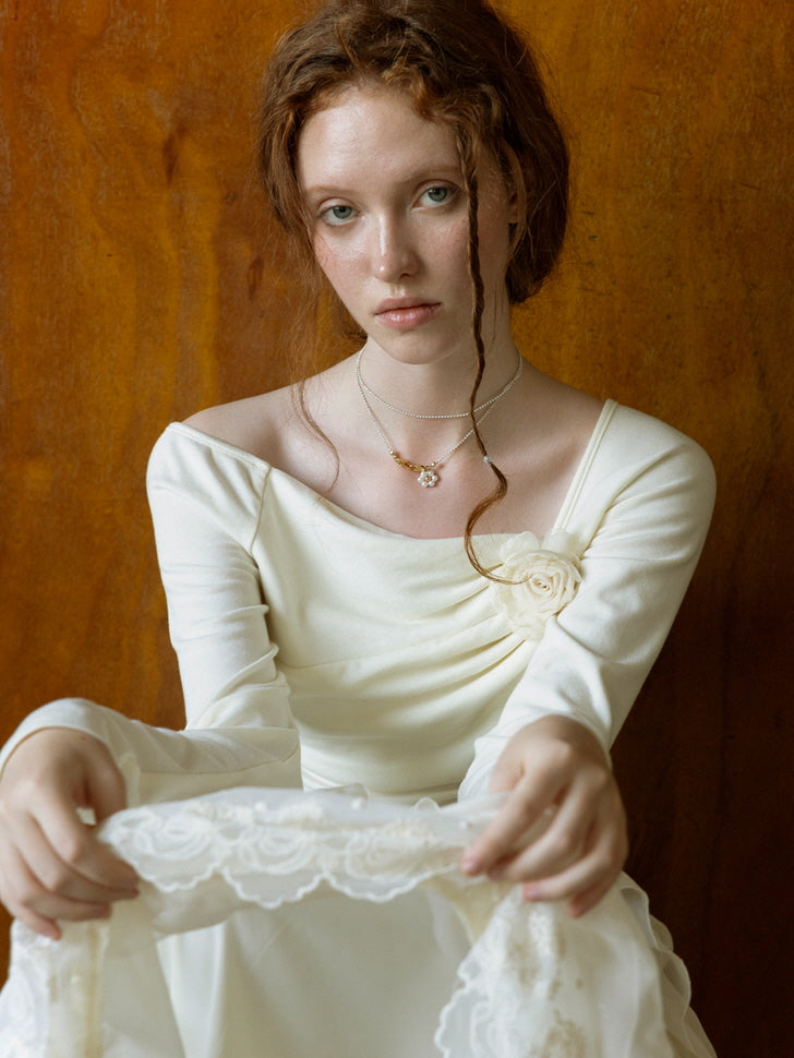 Elegant Rose Ivory Draped Top