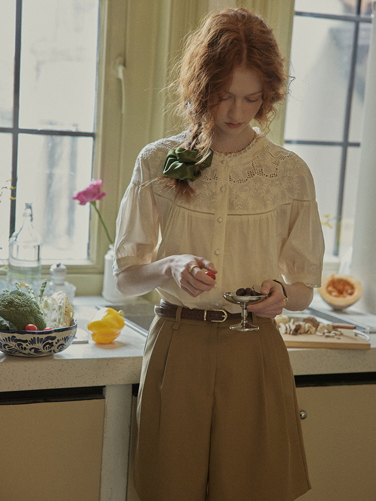 Victorian Lace Embroidered Cotton Blouse
