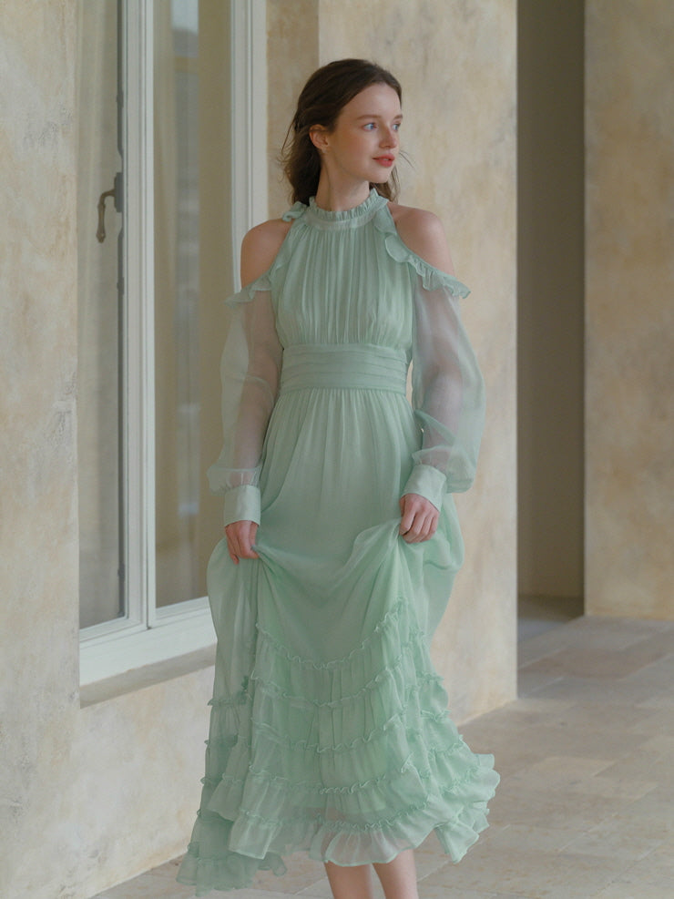 Mint Green Cold-Shoulder Dress Soft Romantic Fairy Summer Style Outfit Mint Green Cold-Shoulder Dress Soft Romantic Fairy Summer Style Outfit