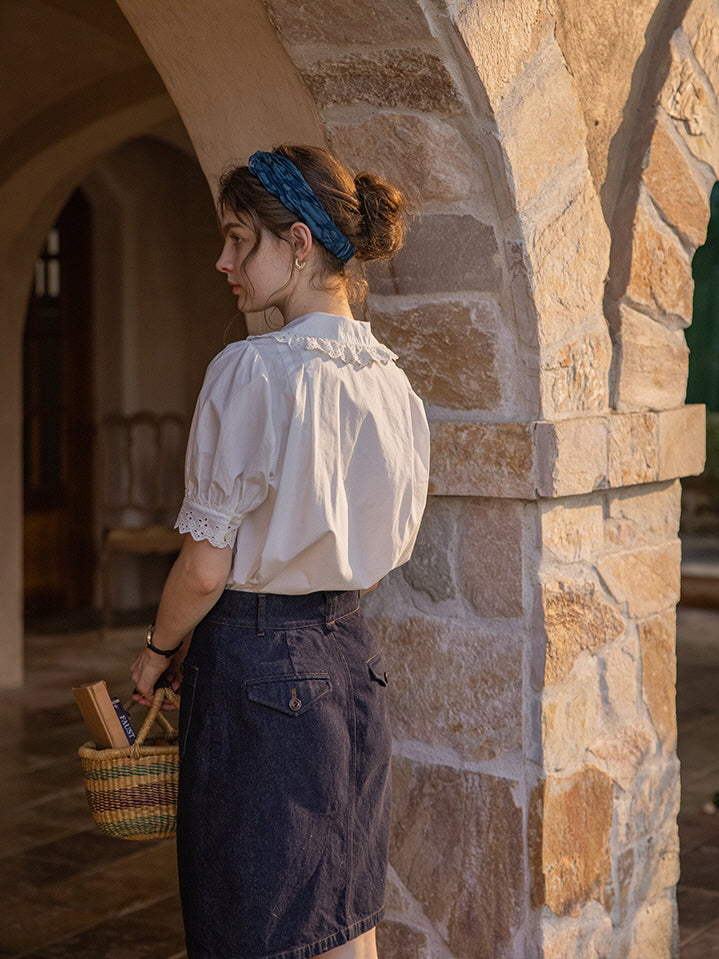 White Embroidery Collar Cottage Blouse