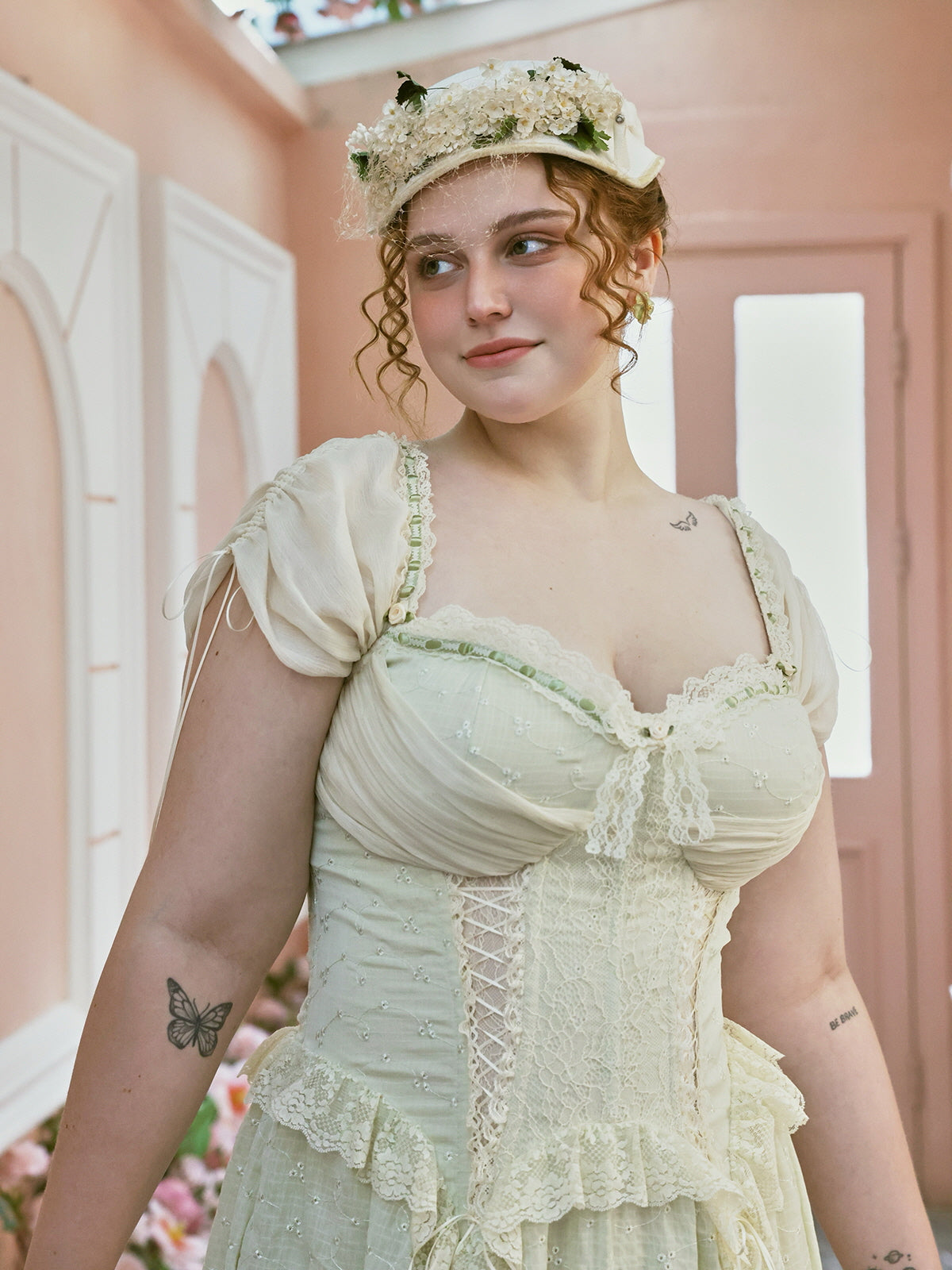 Ethereal Lace Corset Lime Green Dress