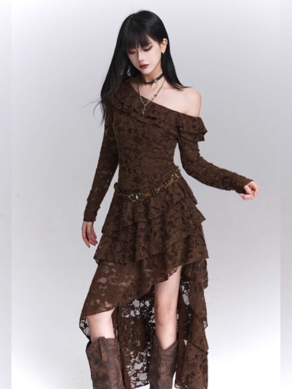 Mocha Lace Ruffle Dress