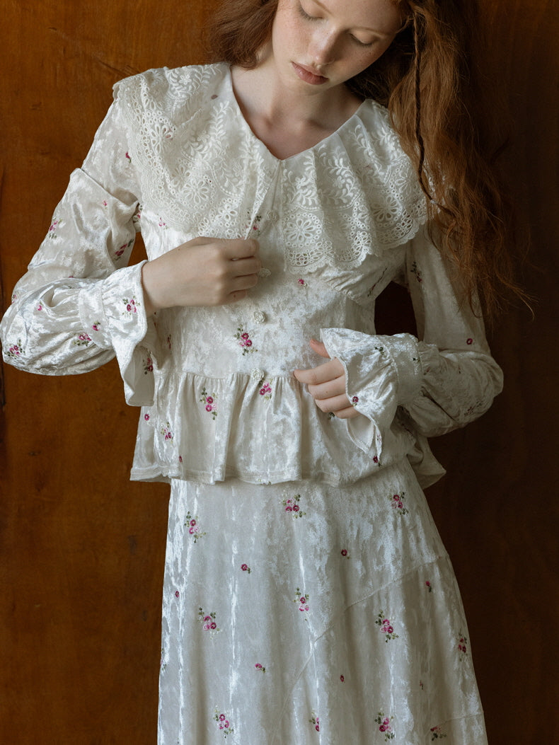 Vintage Floral Velvet Peplum Top