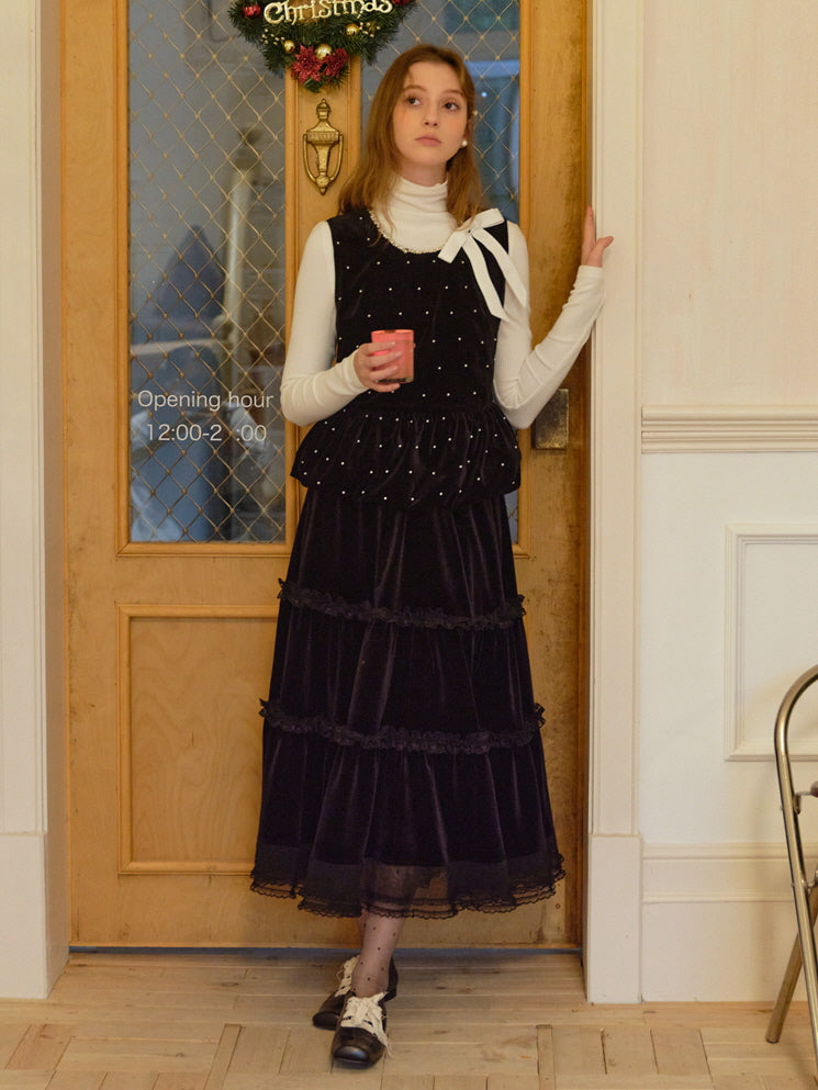 Midnight Velvet Tiered Skirt