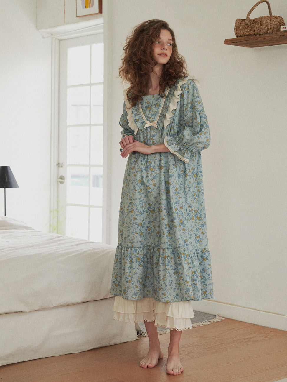 Blue Meadow Ruffle Lounge Gown