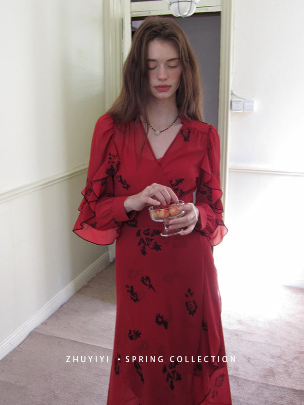 Scarlet Bloom Vintage Wrap Dress