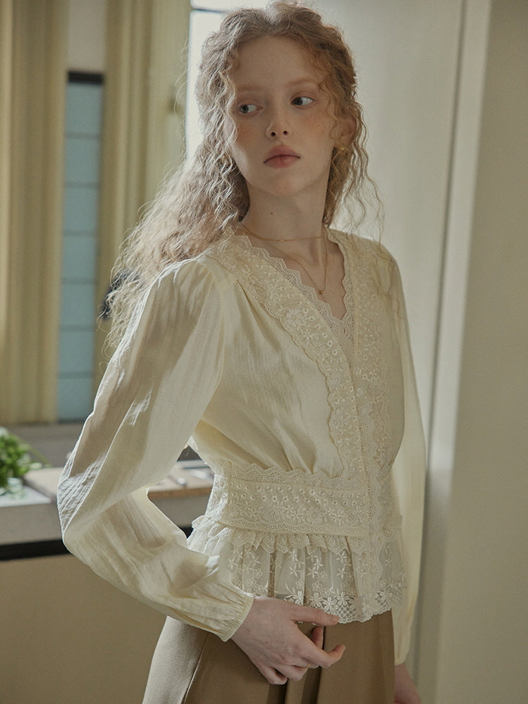 Ethereal Lace Embroidered Vintage Blouse