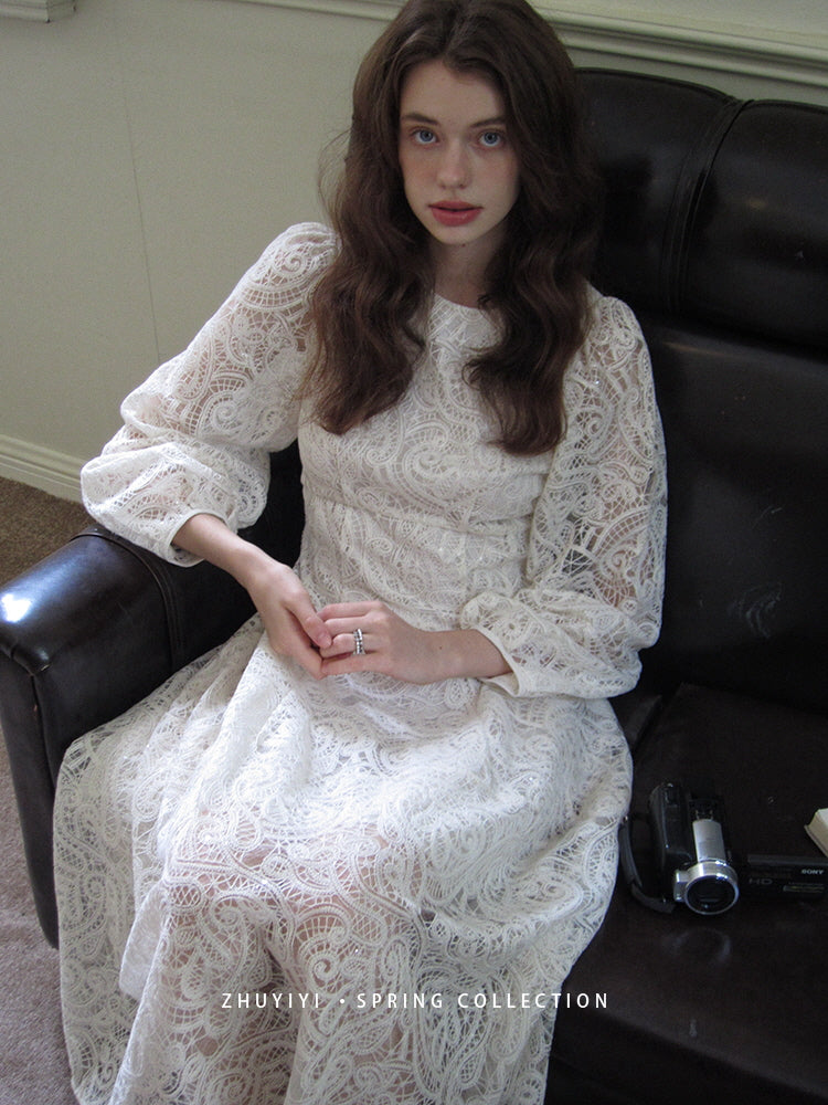 Vintage White Lace Elegance Dress
