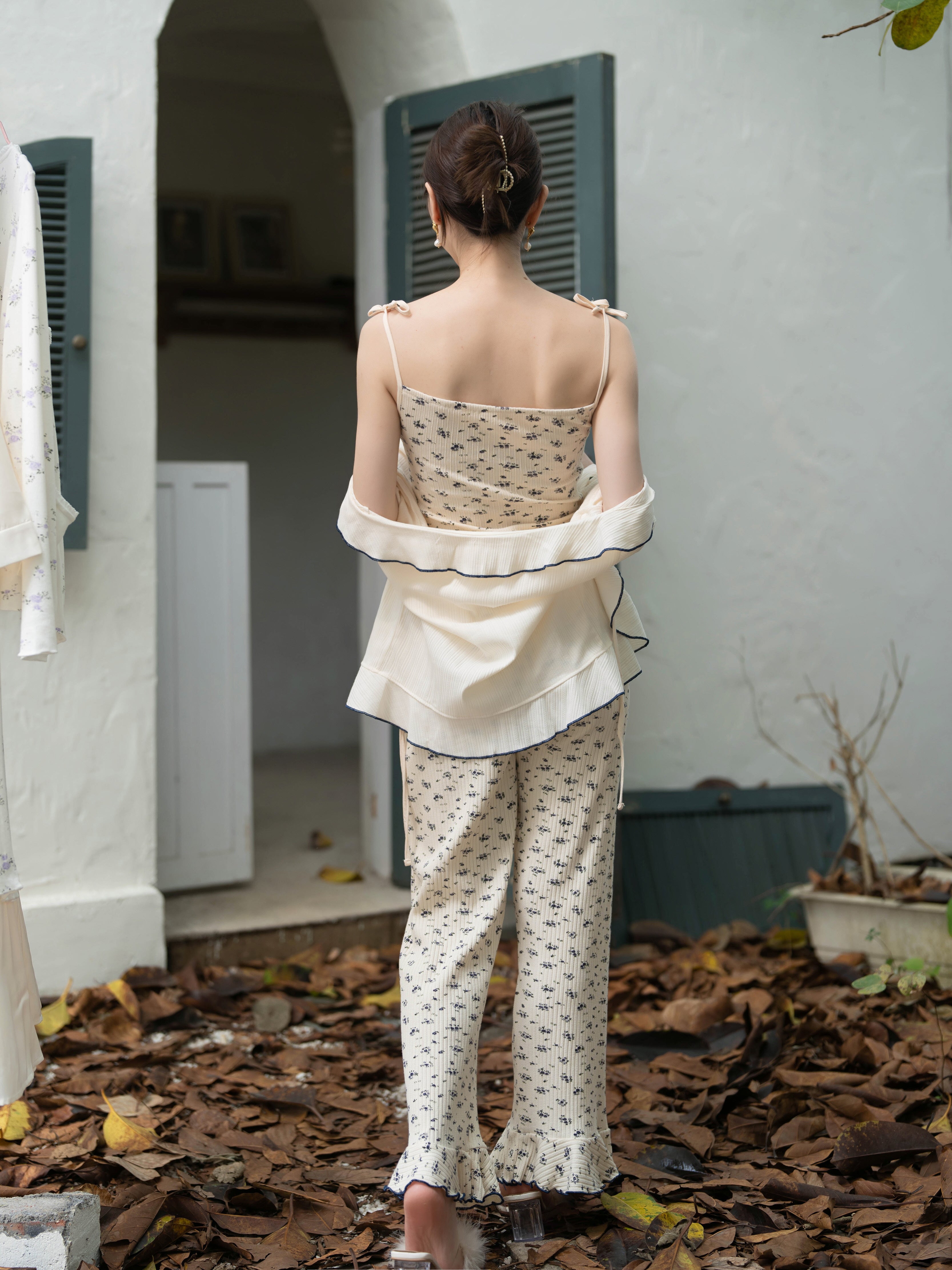 Navy Ribbon Floral Loungewear Set