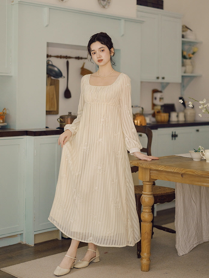 Square Neck Embroidered Fairy Dress