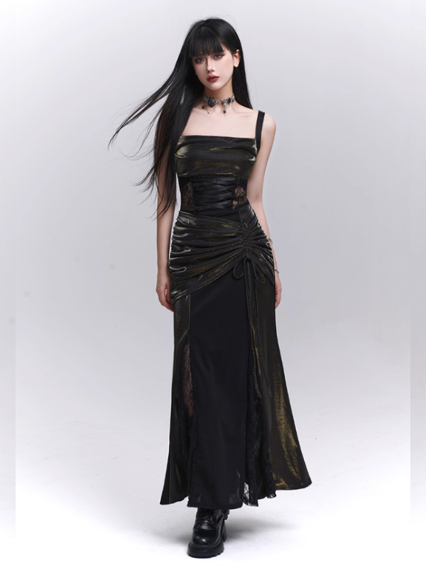 Black Metallic Corset Evening Dress