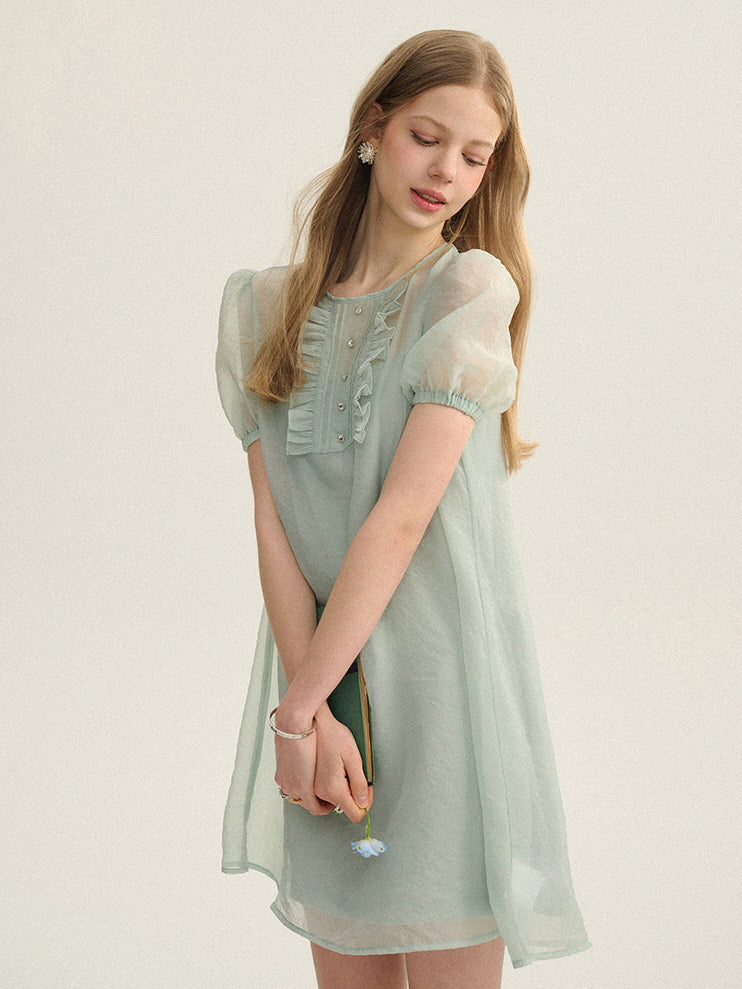 Mint Fairy Puff Sleeve Dress