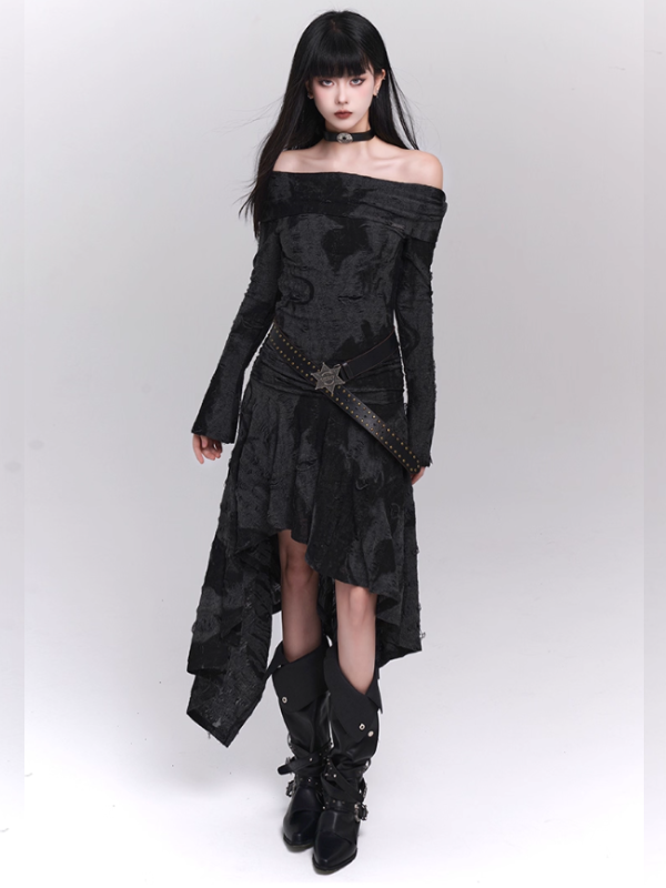 Midnight Velvet Gothic Off-Shoulder Dress