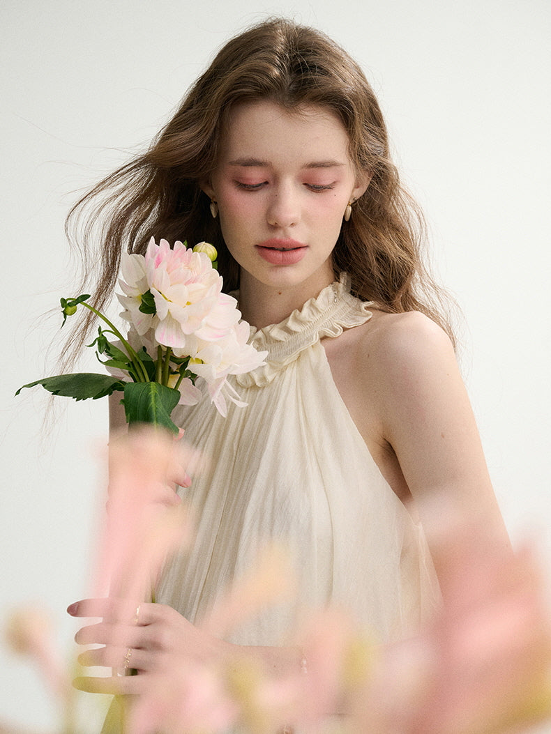 Ethereal Ruffle Halter Dress