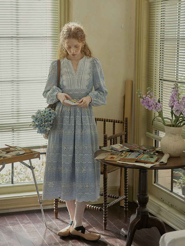 Enchanted Blue Embroidered Cotton Dress