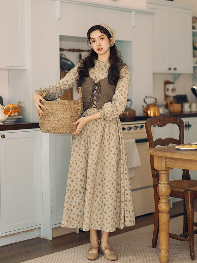 Vintage Floral Cottagecore Dress & Vest