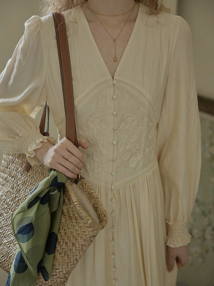 Botanical Elegance Puff Sleeve Dress