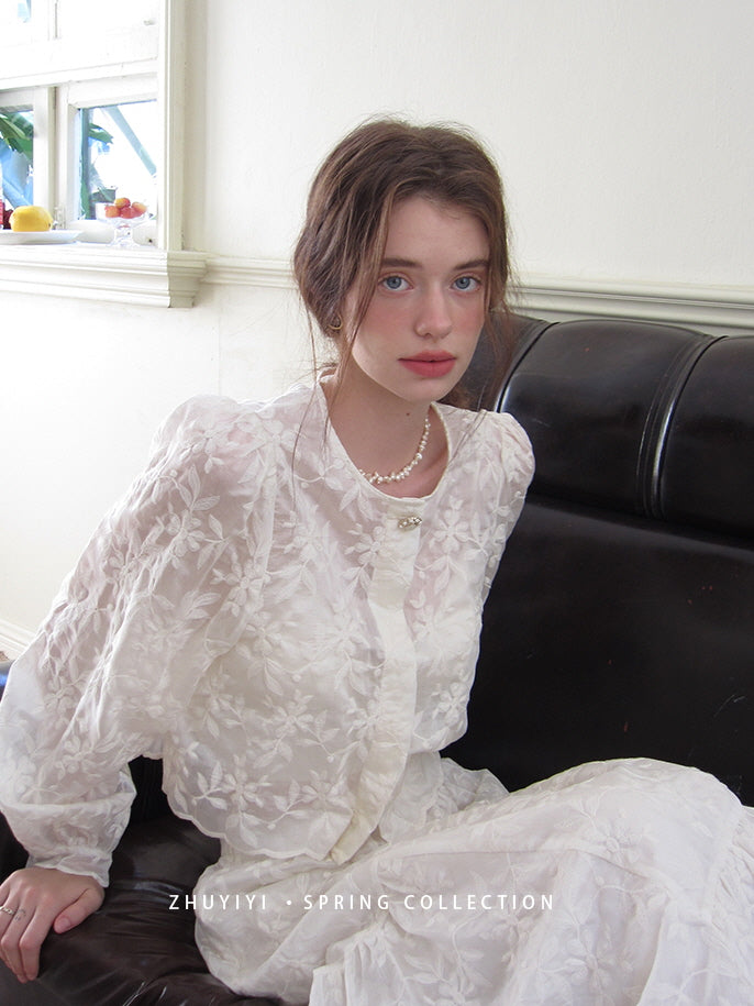 Vintage Floral Embroidered Top & Skirt