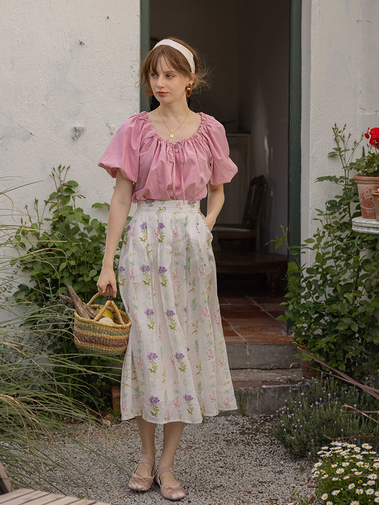 Olivia's Pink Puff-Sleeve Summer Blouse