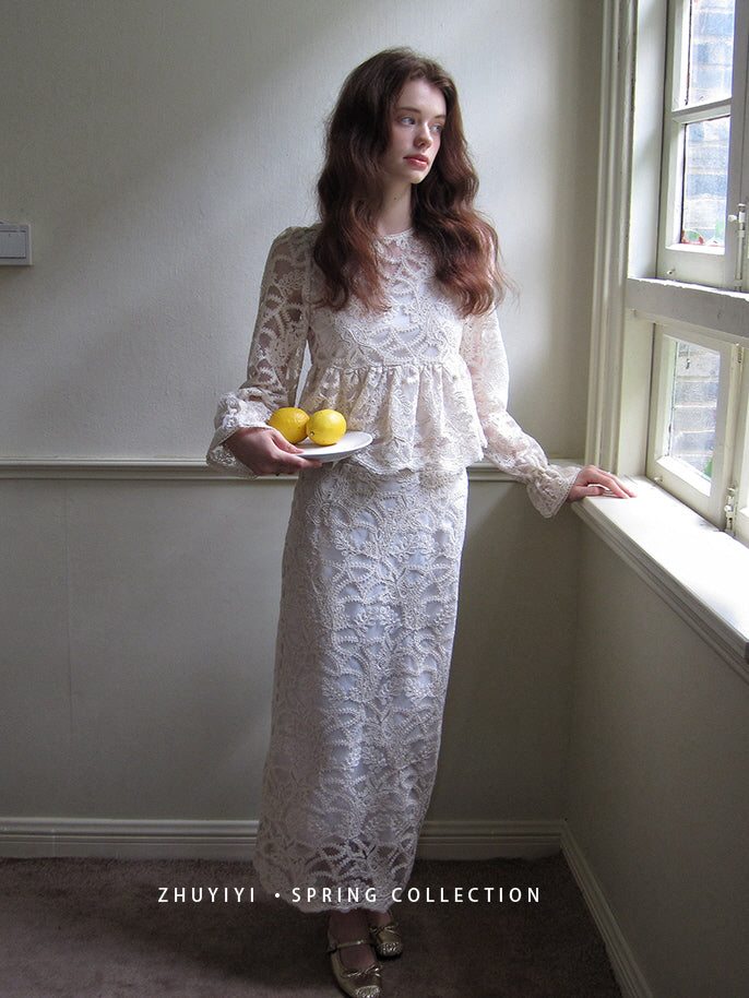 Vintage Lace Peplum Top & Skirt