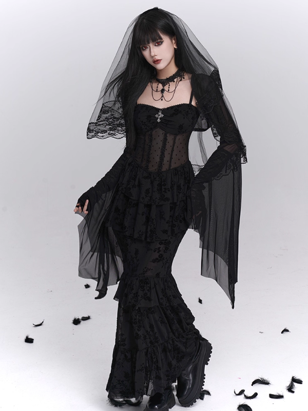 Gothic Tiered Lace Corset Dress