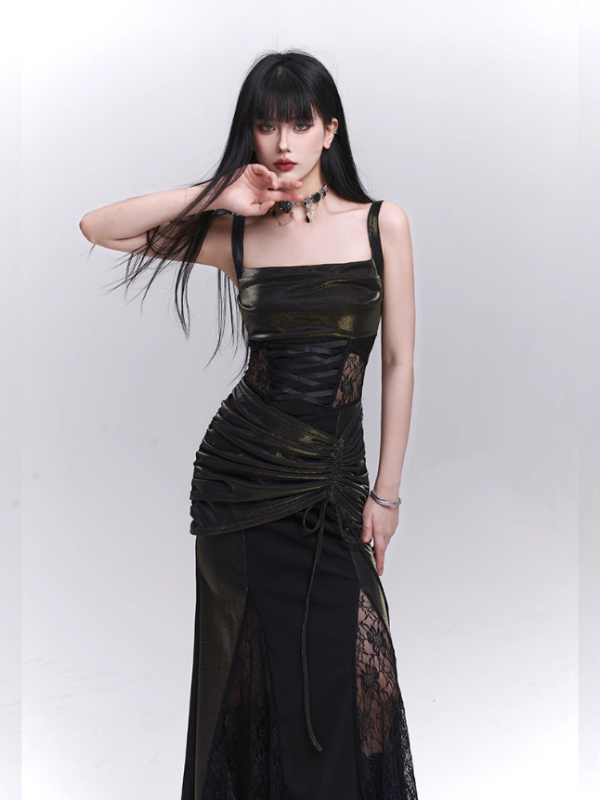 Black Metallic Corset Evening Dress