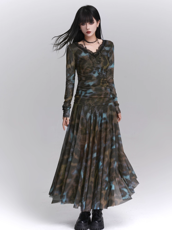 Forest Mist Lace Maxi Dress