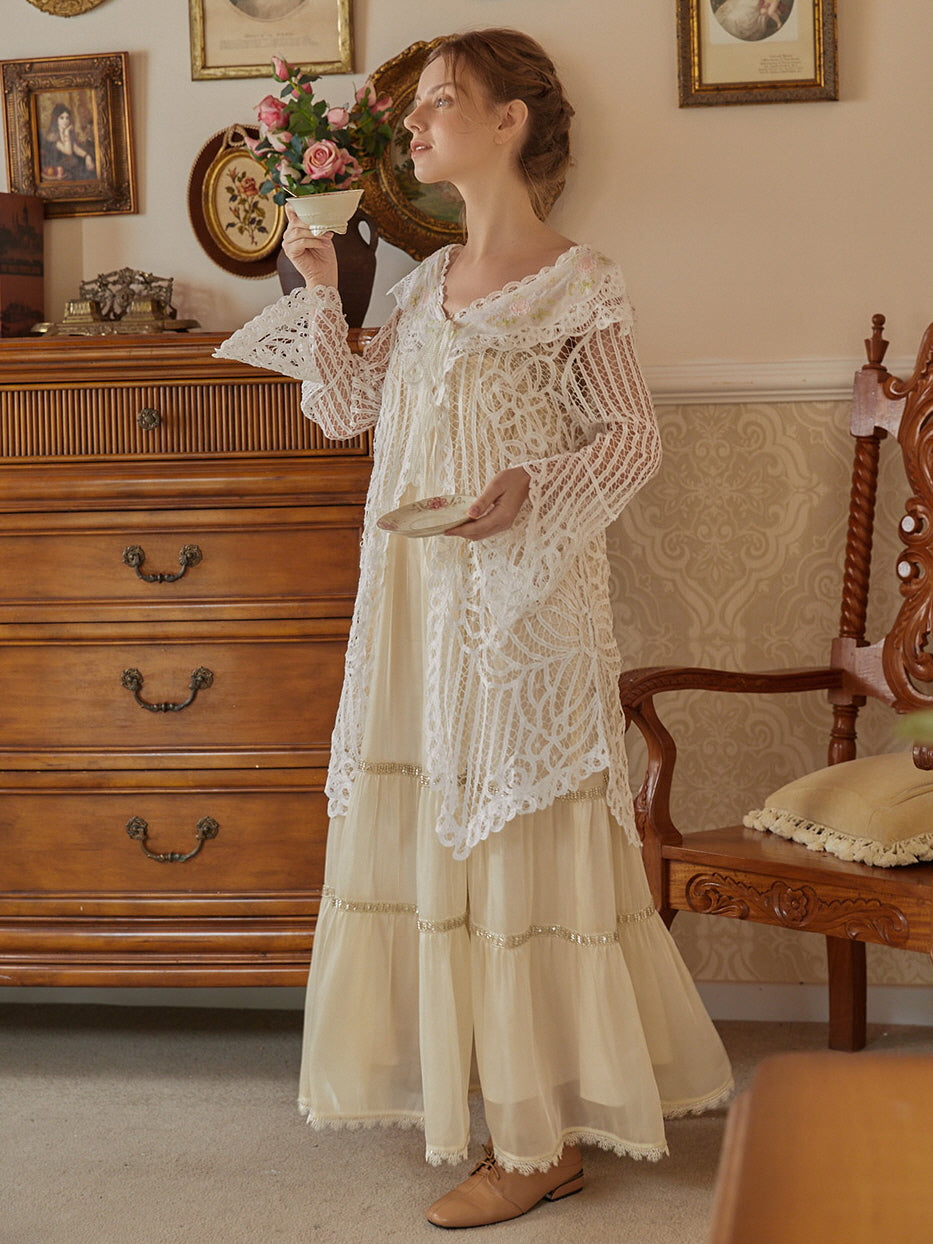 Vintage Floral Embroidered Lace Overlay