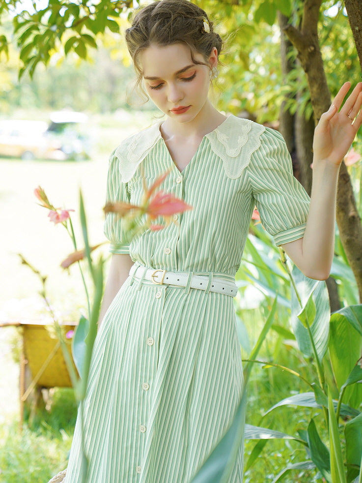 Rose Garden Green Stripe Blouse