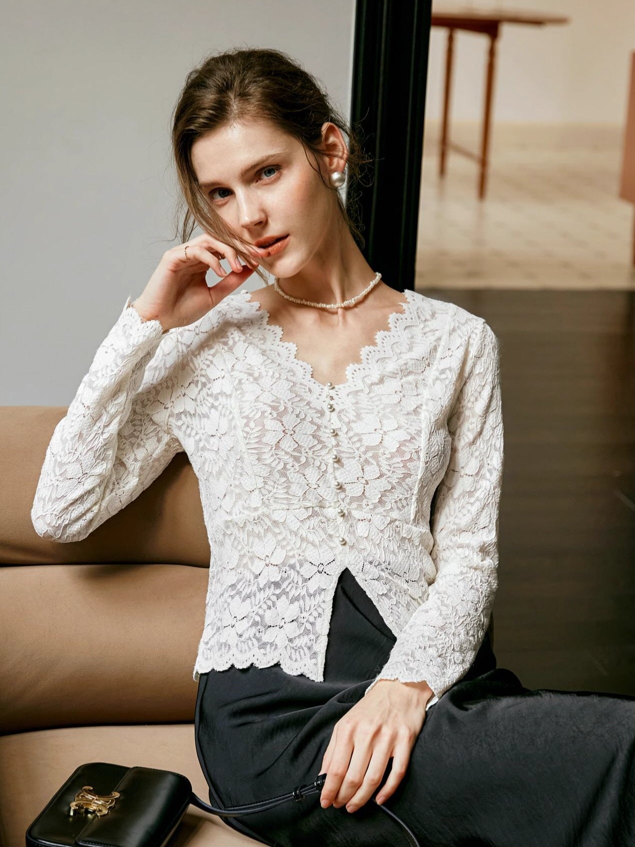 Elegant Lace Button Blouse