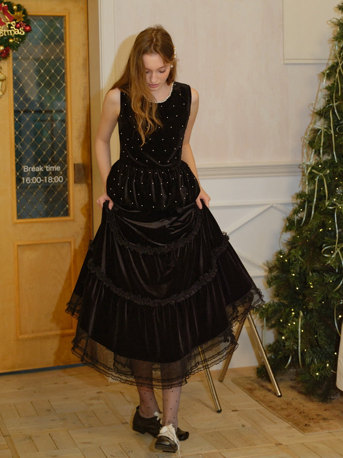 Midnight Pearl Velvet Peplum Vest