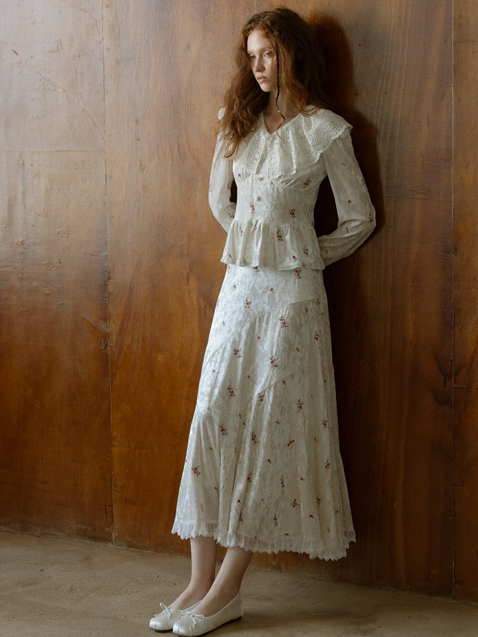 Vintage Floral Velvet Peplum Top