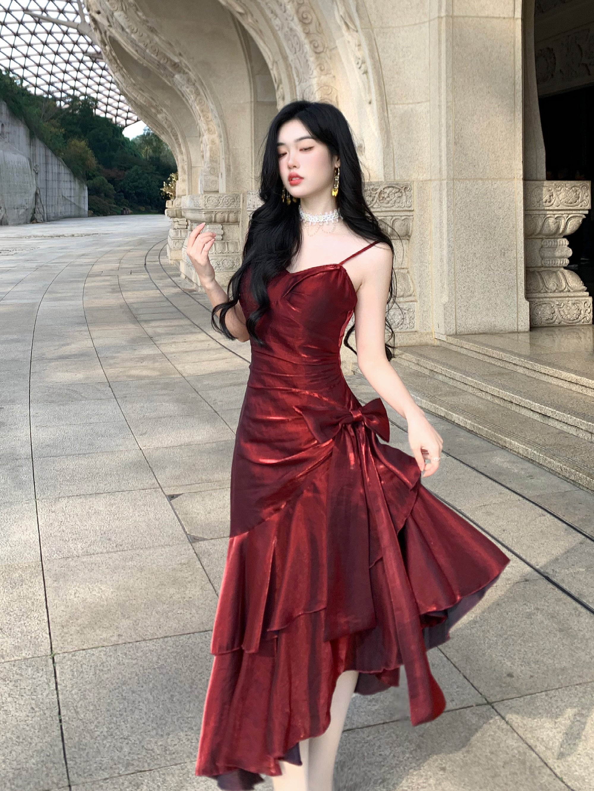 Crimson Elegance Mermaid Bow Dress
