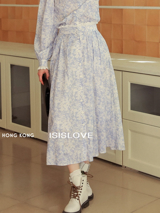 Vintage Blue Floral Cotton Skirt