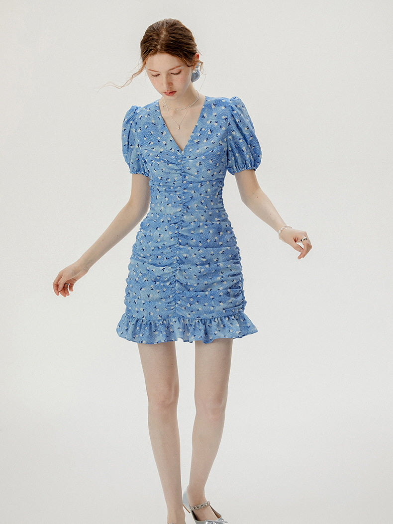 Blue Blossom Ruched Dress