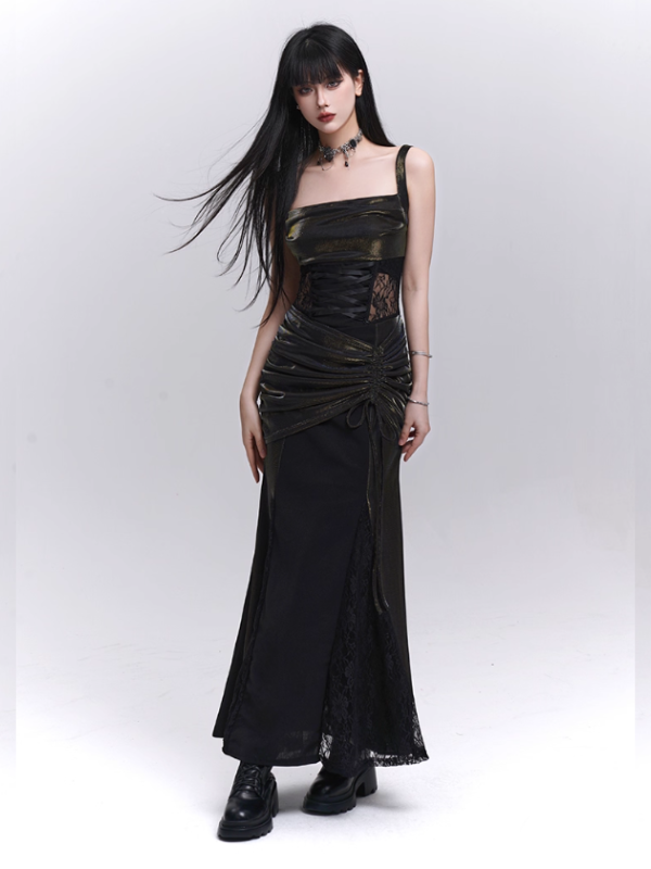 Black Metallic Corset Evening Dress