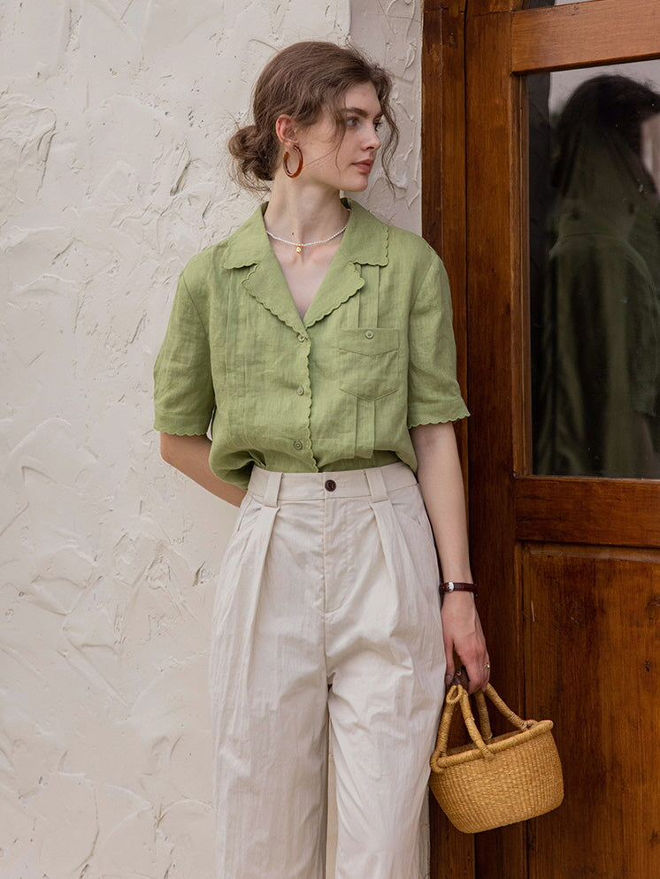 Sophia's Green Linen Blouse