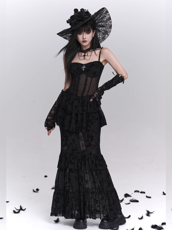 Gothic Tiered Lace Corset Dress