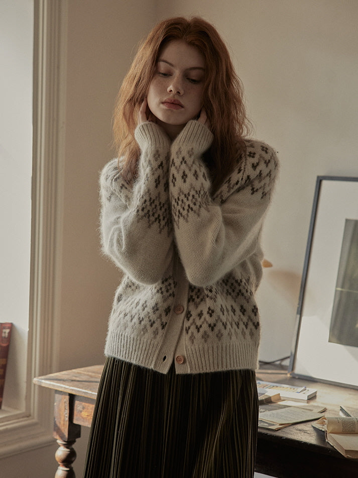 Vintage-Inspired Nordic Wool Blend Cardigan