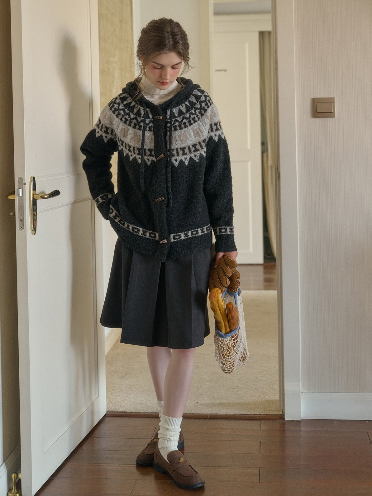 Vintage Nordic-Inspired Wool Blend Cardigan