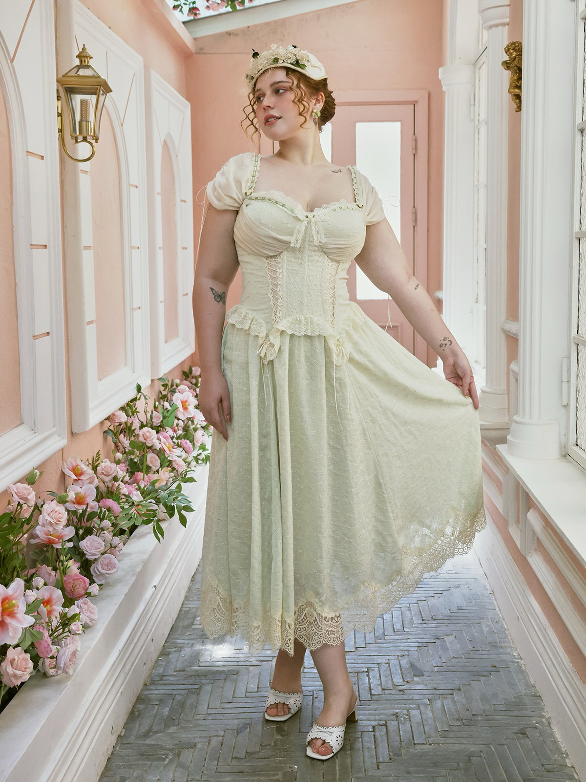 green emerald velvet dress Puff Sleeves Lace Coquette Dress – Plus Size Vintage Aesthetic Outfit