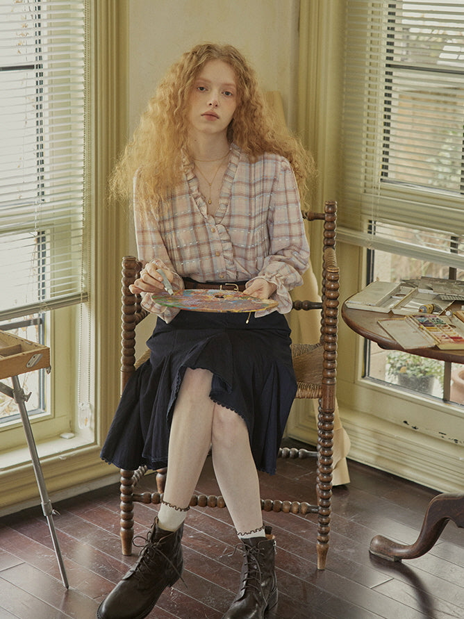 Plaid Ruffle Vintage Blouse