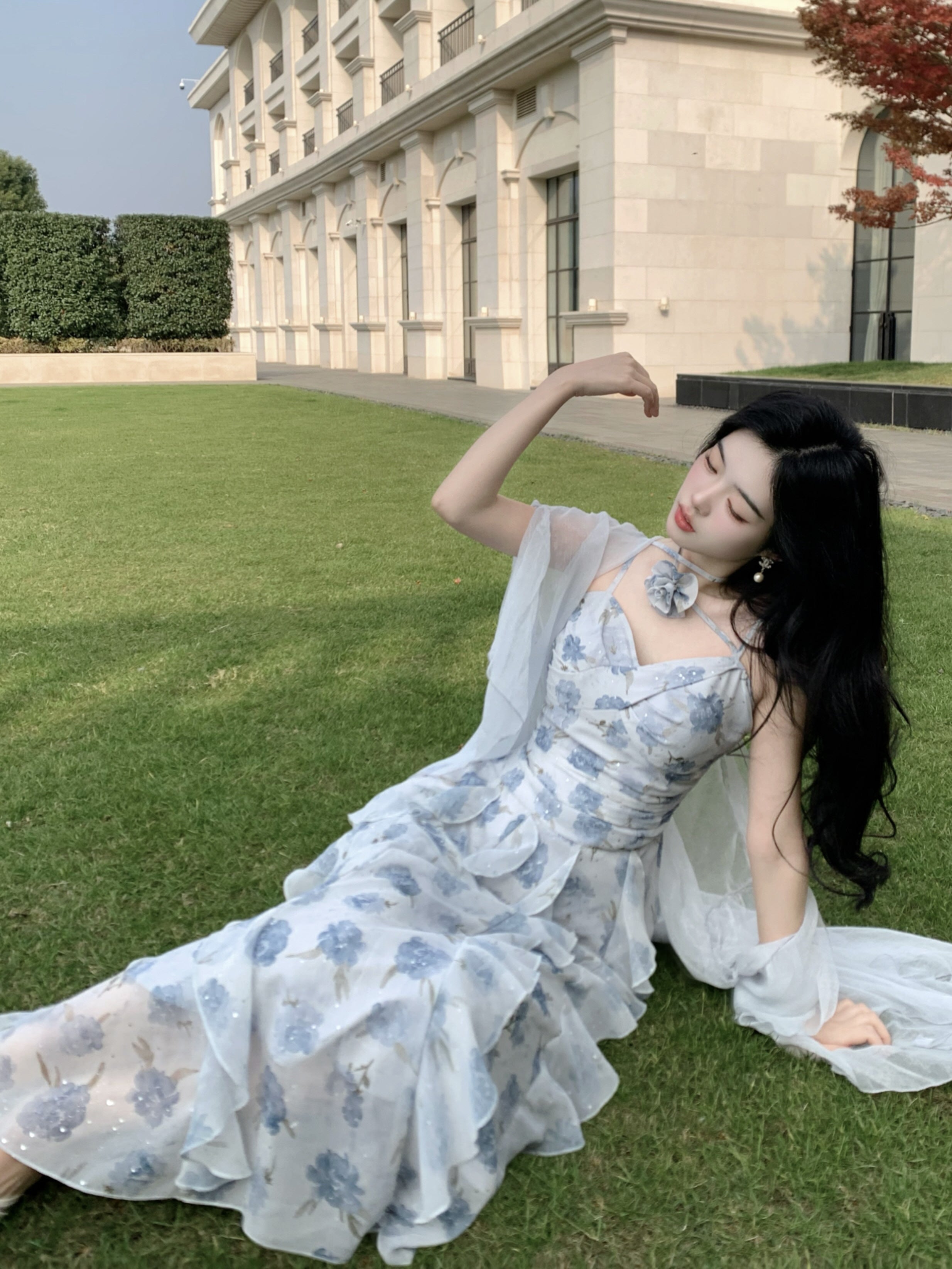 Whimsical Bloom Ruffle Chiffon Dress