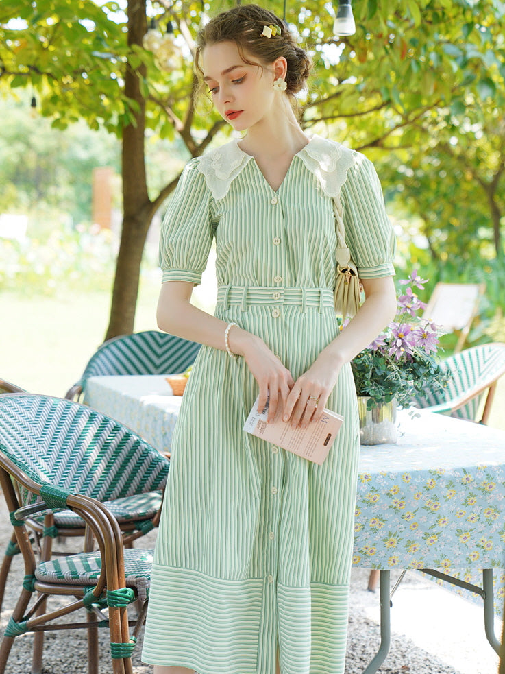 Rose Garden Green Stripe Blouse
